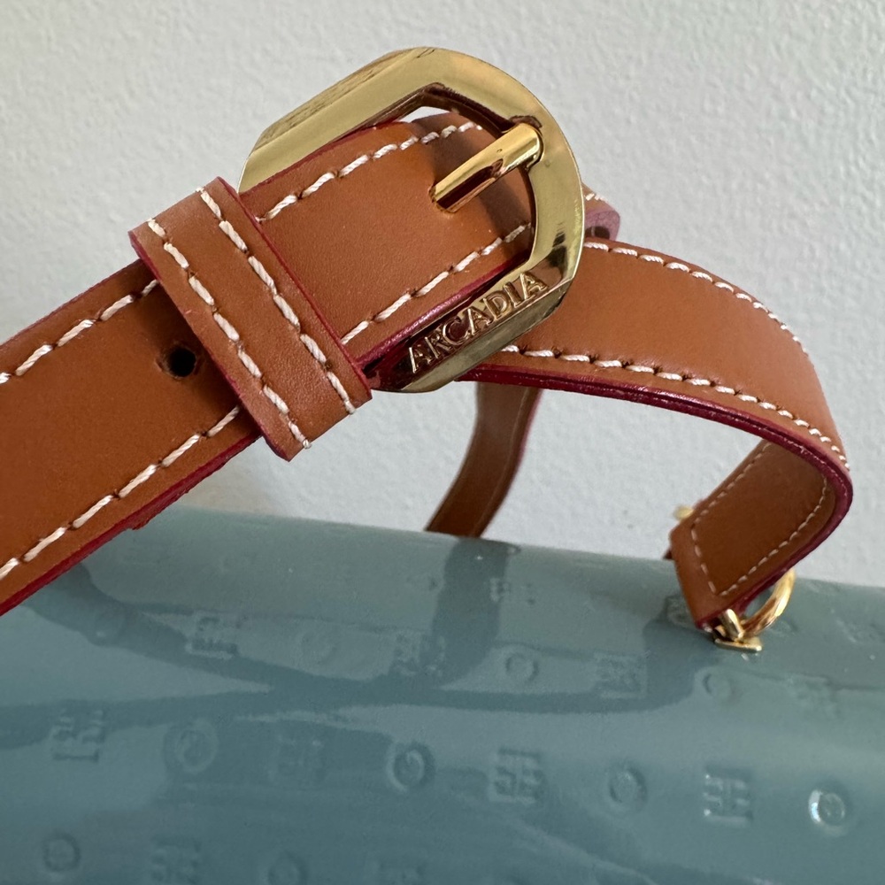 Arcadia Greenish Blue Crossbody Bag with Tan Strap - Picture 2 of 9